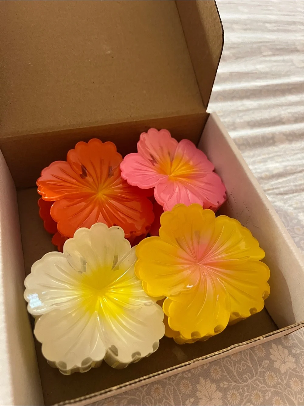 Decorative Flower Hair Clips Pink, Orange, Yellow, Cream